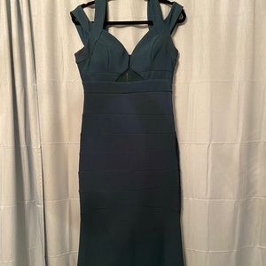 Forest green fit and flare evening gown